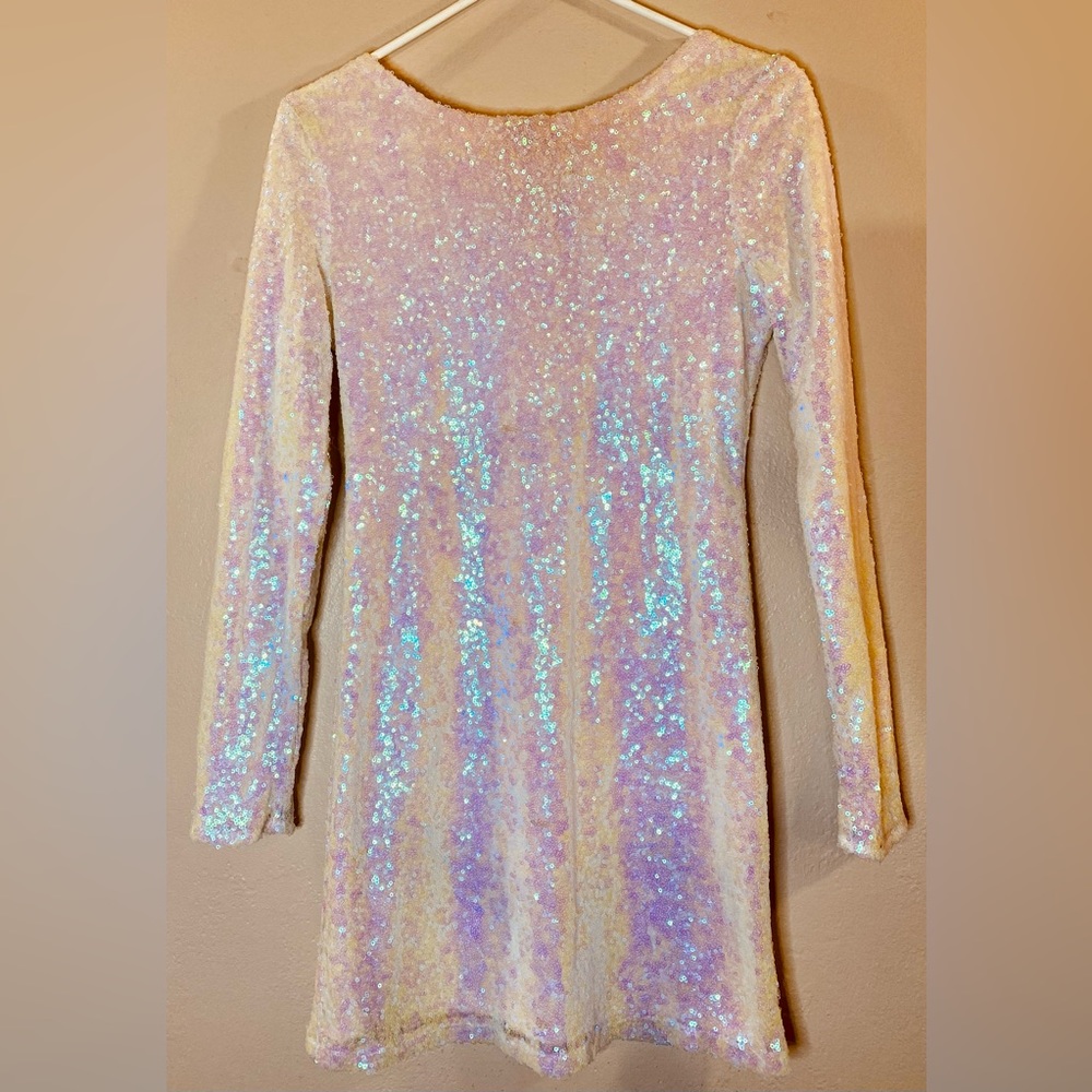 Awesome, white-sequined, long sleeve dress!